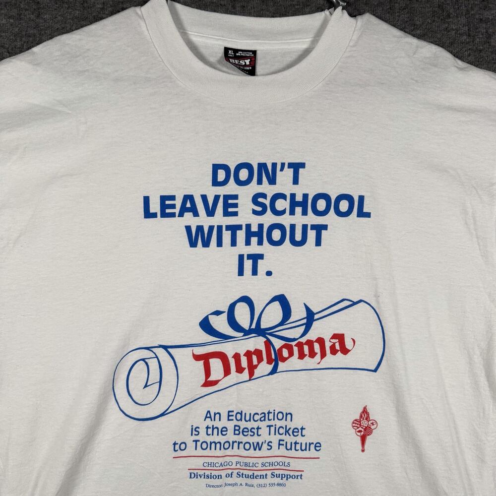 Vintage 90s Chicago Public Schools Diploma T Shirt XL USA Single Stitch White